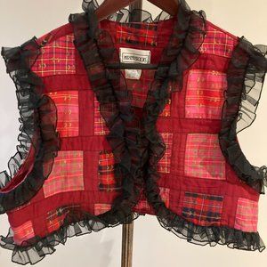 MARILYN BROOKS BOLERO VEST Womens Valentines Party Red Gold Black Frill Ruffle